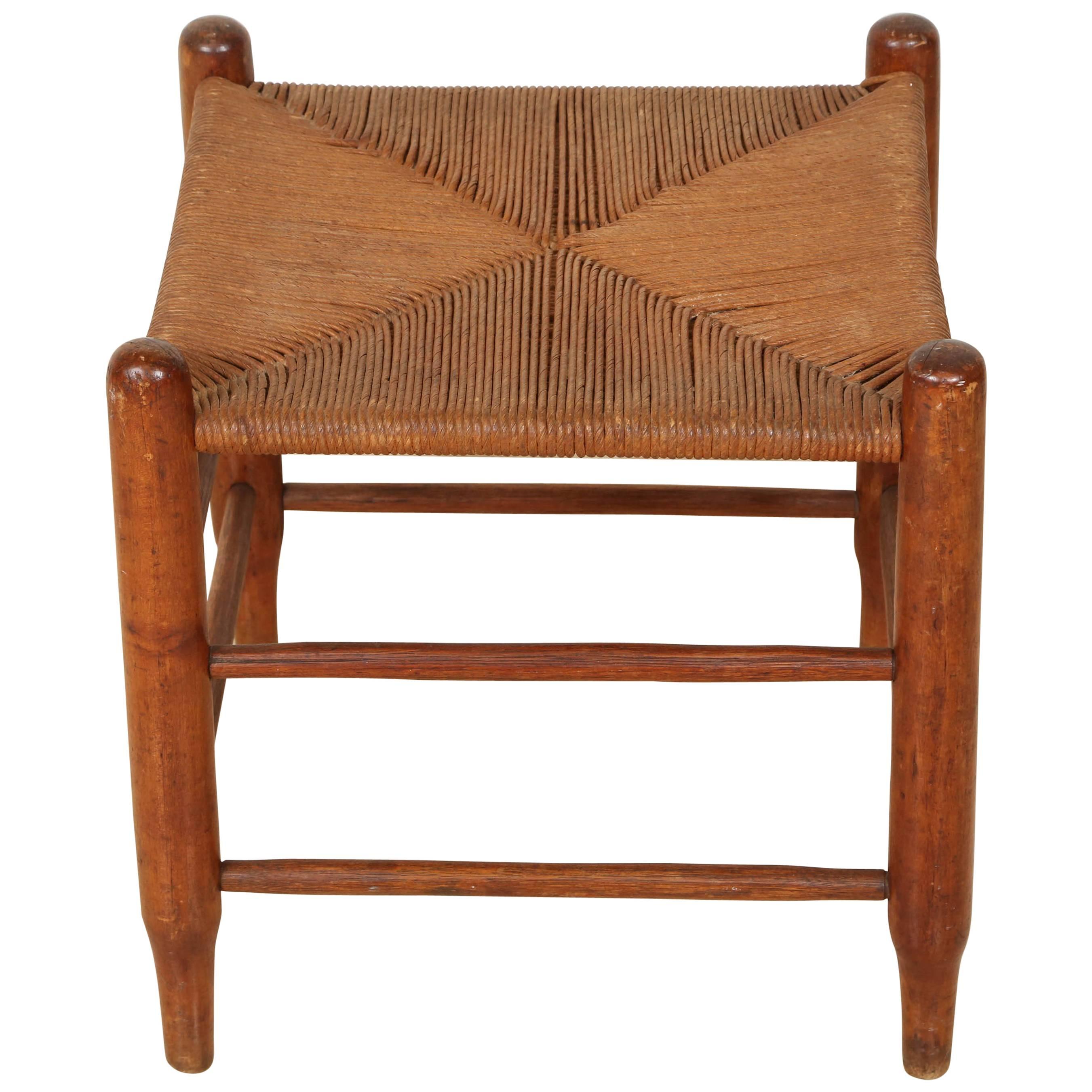 Wooden French Provincial Country Oak Stool with Woven Reed seating