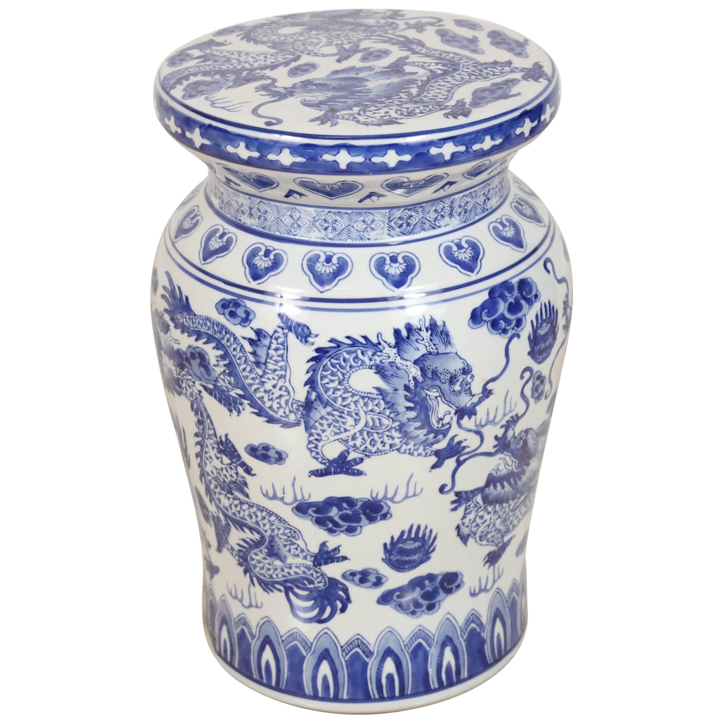 Chinese Porcelain Garden Seat in Blue And White Floral Motif