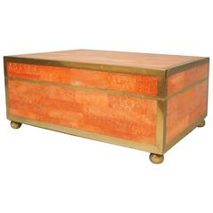 Large Coral Inset Stone and Brass Table Box