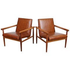 Pair of Midcentury Leather Lounge Chairs