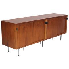Florence Knoll Credenza Sideboard Walnut with Leather Pulls