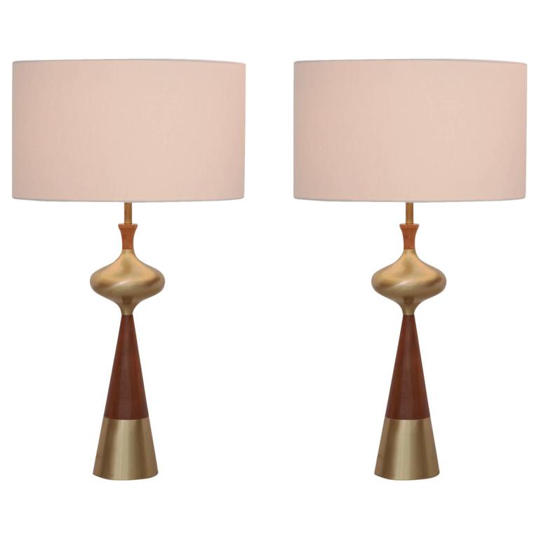 Pair Of Tony Paul For Westwood Brass And Walnut Table Lamps Set Of Two Table Lamps In Walnut And Brass By Tony Paul For Westwood 1950s