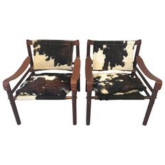 Pair of Arne Norell "Sirocco" Safari Chairs in Cowhide