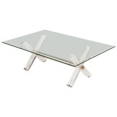 "X" Framed Glass and Lucite Coffee Table