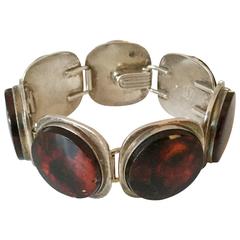 Vintage Bent Knudsen Sterling Silver Bracelet with Amber Links