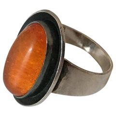 N.E. From Danish Sterling Silver Ring with Amber