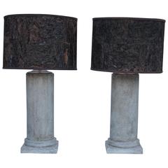 Pair of 1980s French Parisian Grey-Washed Realism Columnar Square Base Lamps 5