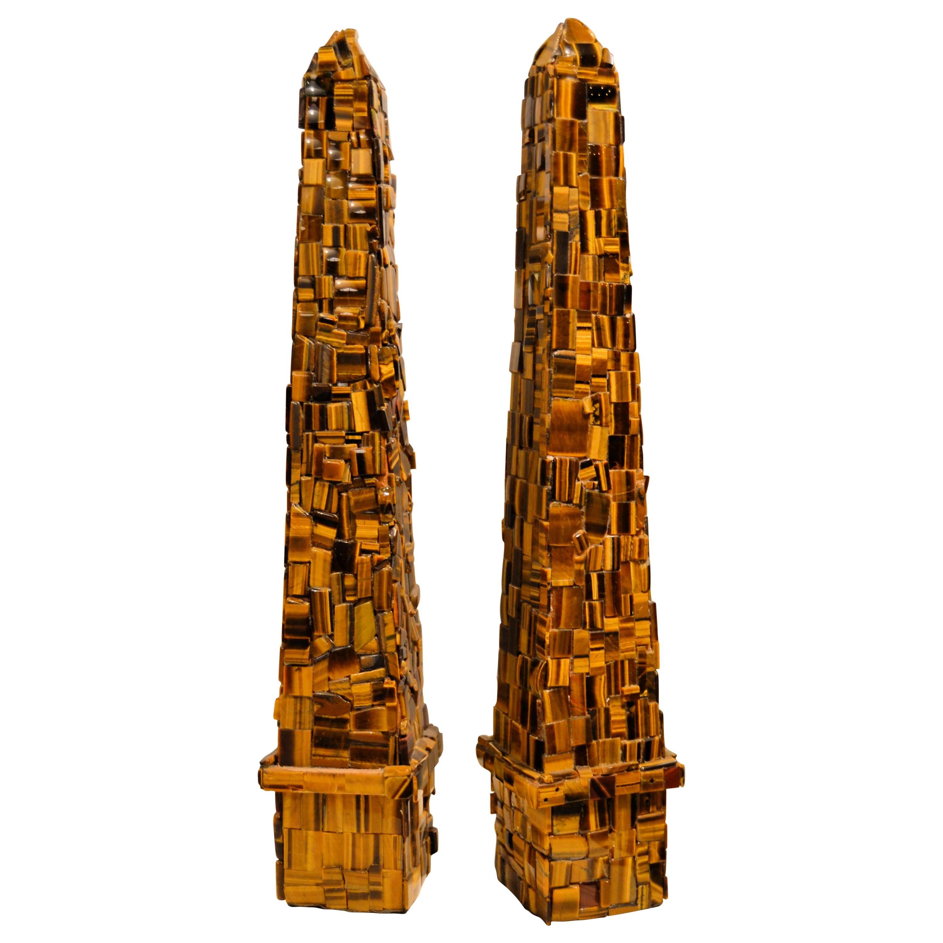 Pair of Tigers Eye Obelisks by Ado Chale
