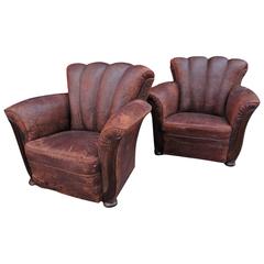 Pair of French Art Deco Leather Club Chairs