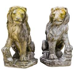 Pair of Antique Garden Lions