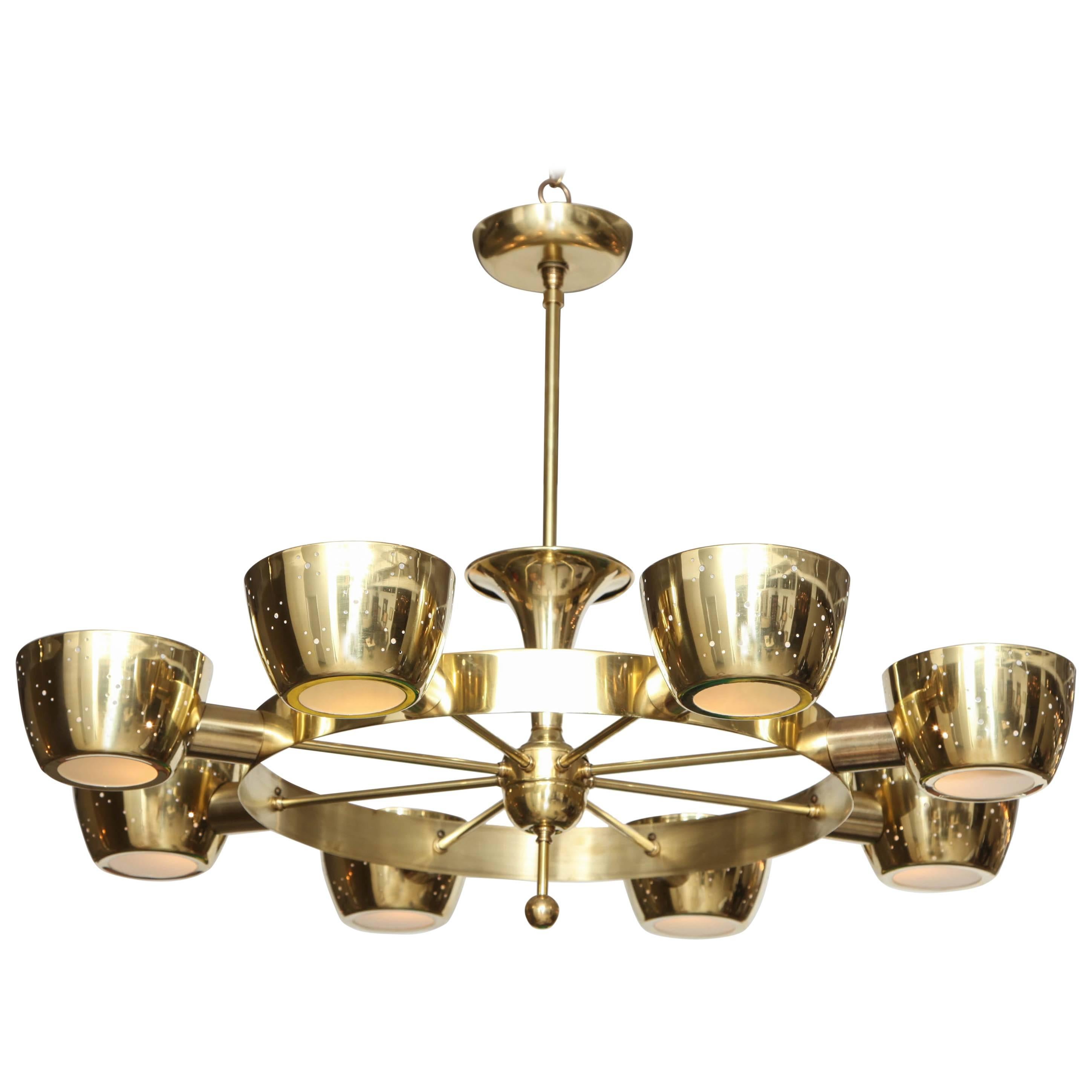 Brass Eight-Light Chandelier by Gerald Thurston for Lightolier
