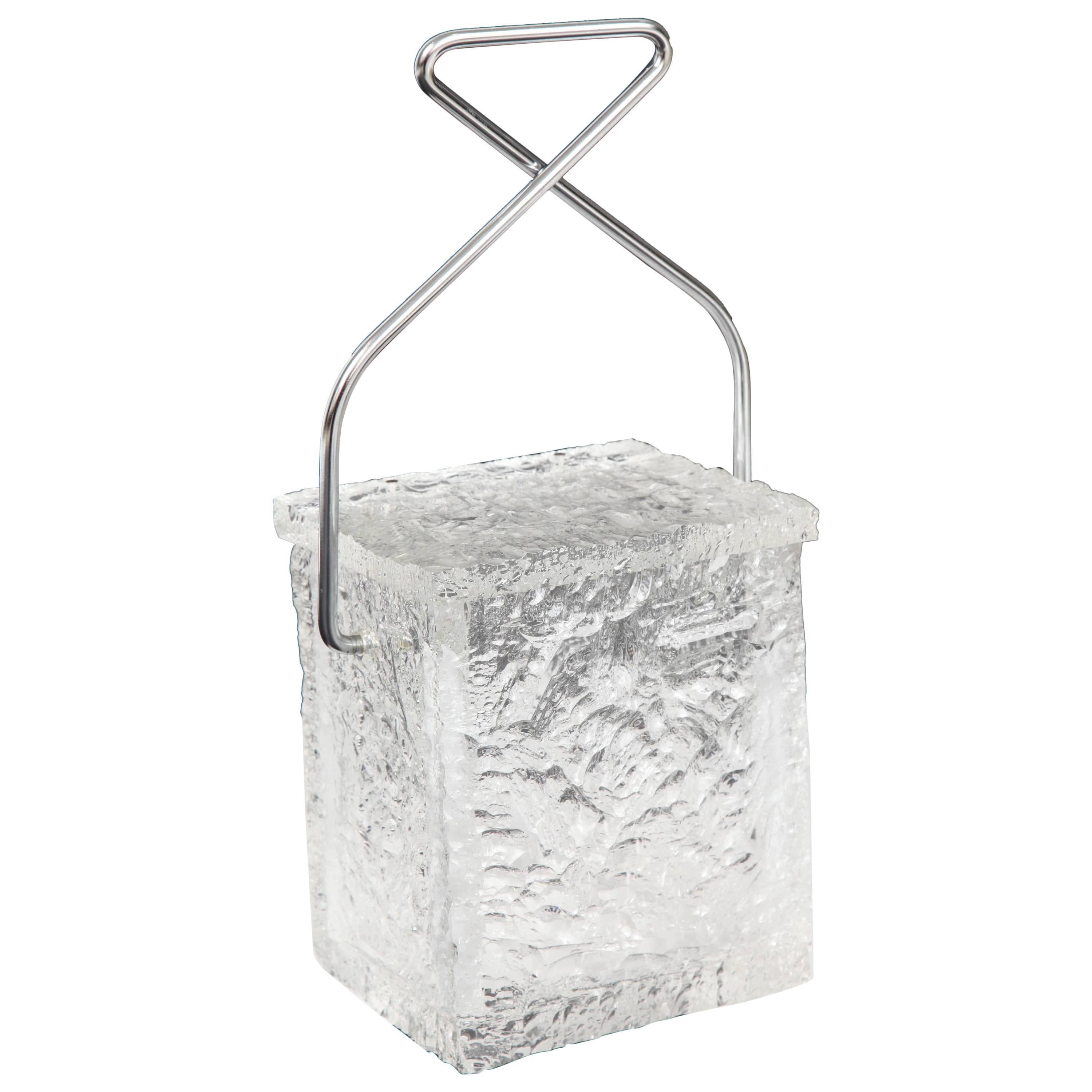 "Block of Ice with Tongs" Lucite Ice Bucket For Sale