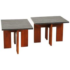 Custom Walnut and Slate Side Tables by Adrian Pearsall