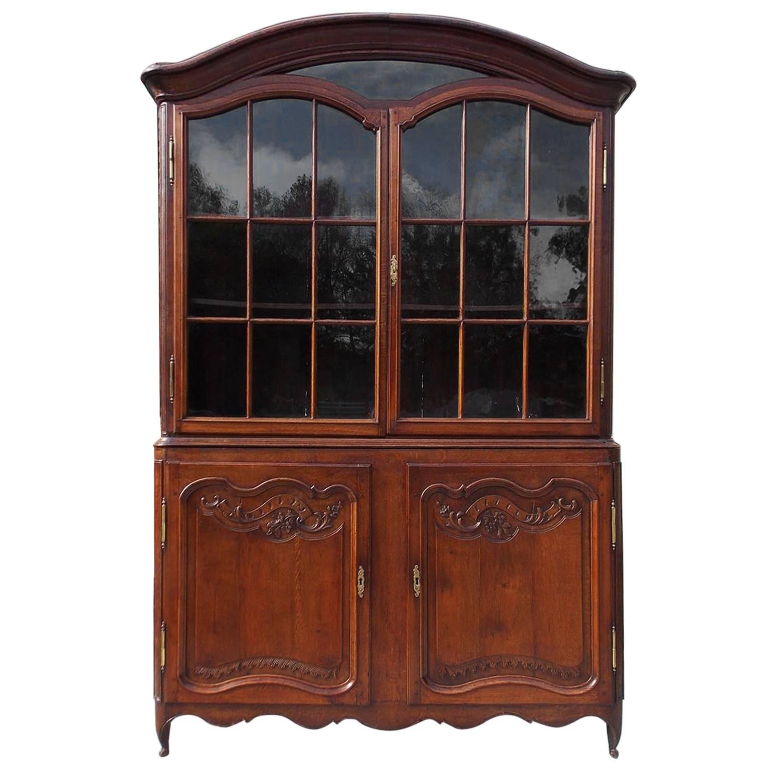 French Provincial Walnut Flanking Glass & Cabinet Arched Dome Cupboard, C. 1780 For Sale