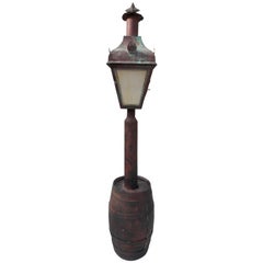American Copper Street Lantern in Wooden Barrel, Sturbridge, MA., Circa 1820