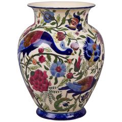 Zsolnay Hungarian Large Peacock Pattern Vase, 1878