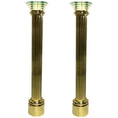 Monumental Pair of Brass and Glass Column Torcheres