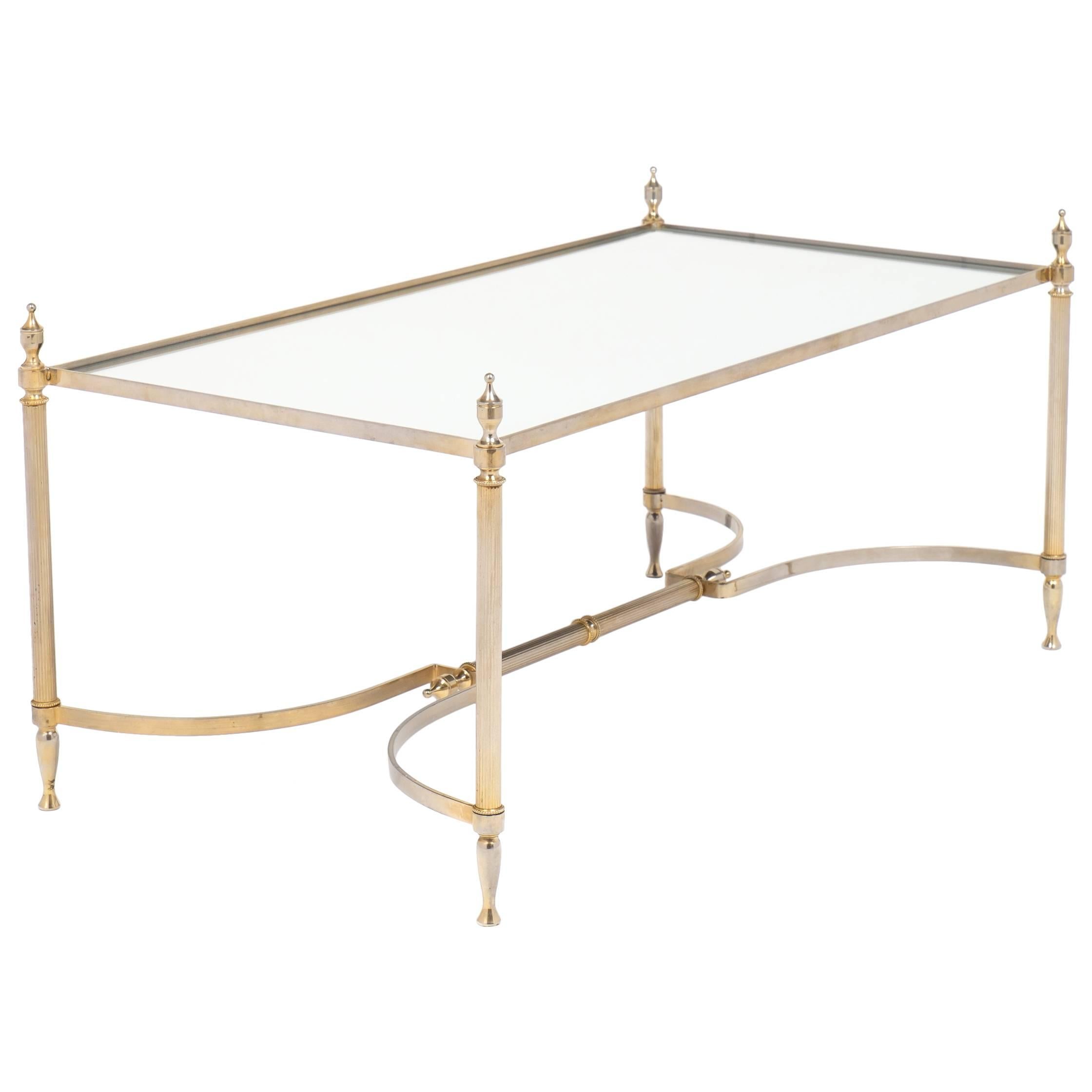 French Neoclassic Mirror Top Brass Cocktail Table