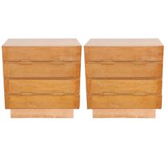 Pair of Midcentury Four-Drawer Nightstands with Copper Base