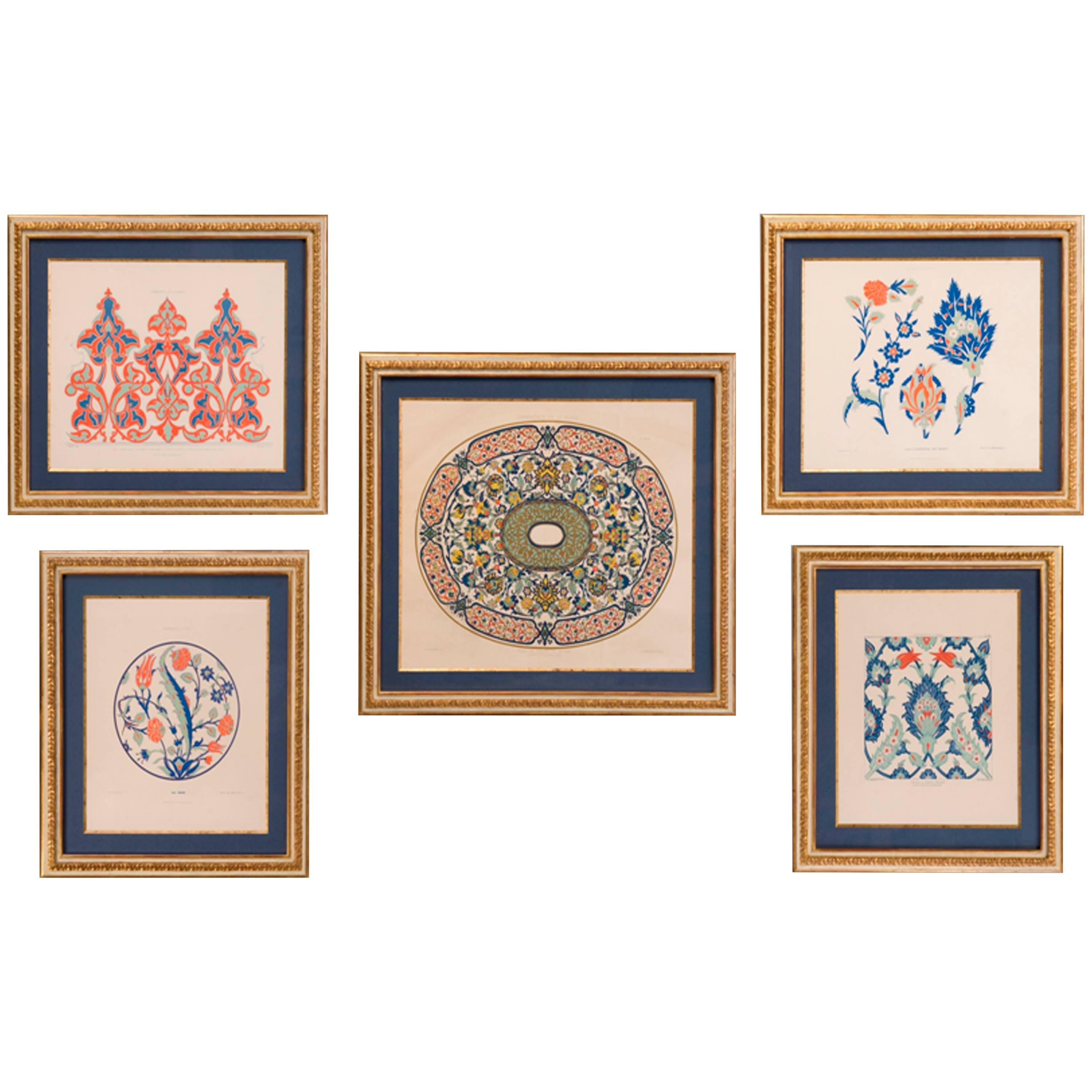 Set of Five French Lithographs with Persian Decorative Motifs For Sale