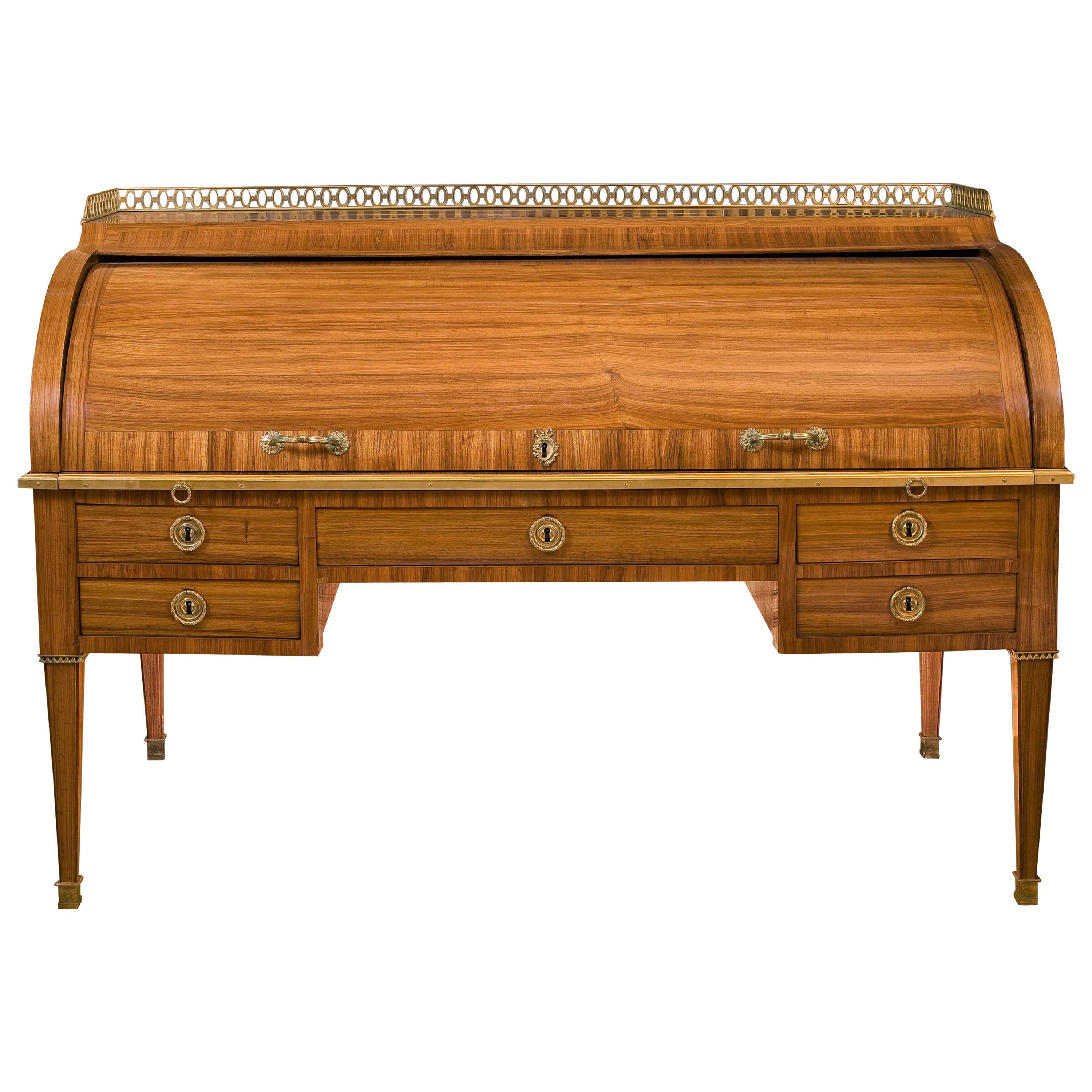 French Rosewood Cylinder Bureau with Gilded Bronze, Louis XVI Period For Sale