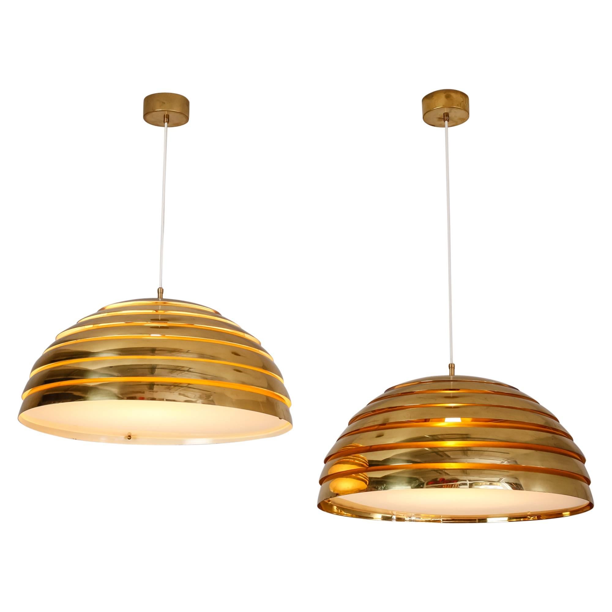 Pair of Large Brass Round Pendants, Germany, 1960s-1970s For Sale