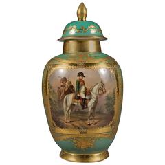 Antique Dresden Porcelain Jeweled Napoleonic Covered Vase