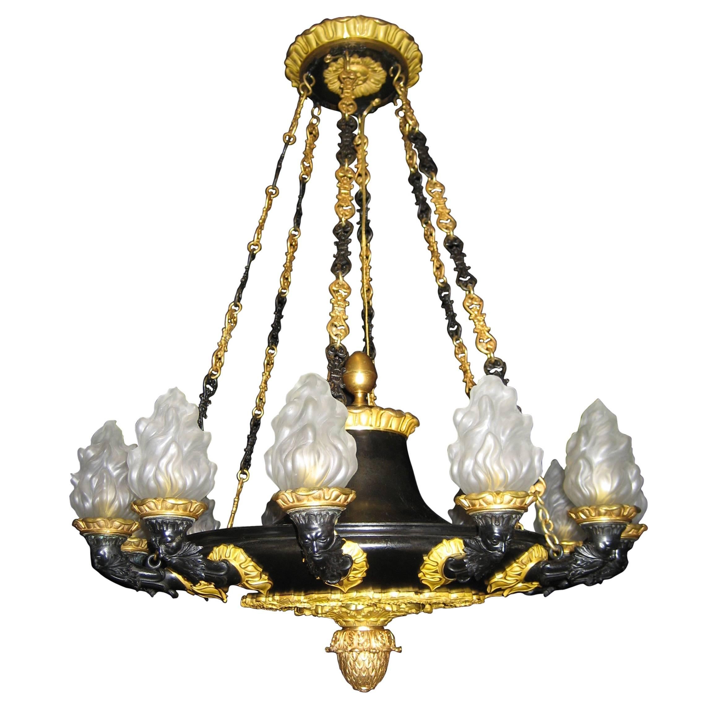 Spectacular Neoclassical Antique French Empire Style Gilt Bronze Chandelier