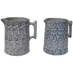 Pair of 19th Century Spongeware Pitchers 1