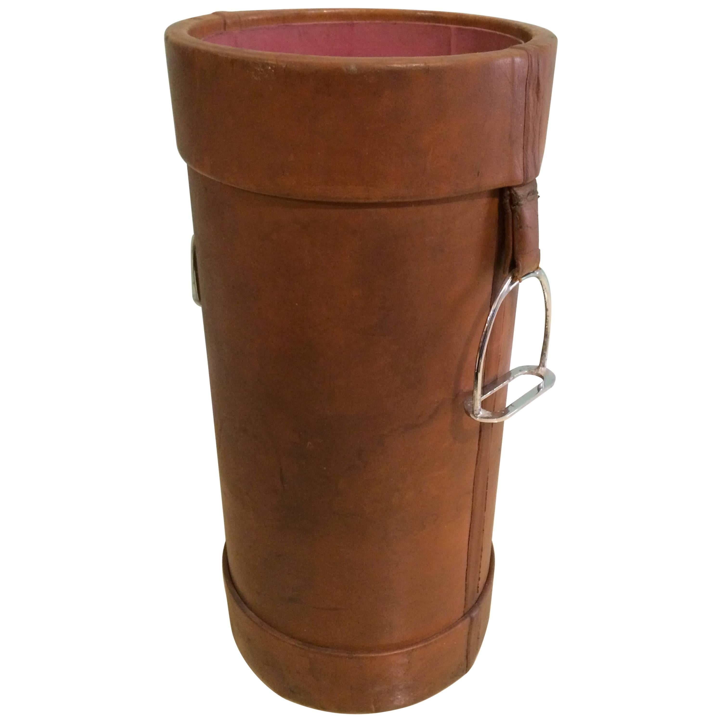 French Leather Umbrella Stand with Stirrup Handles