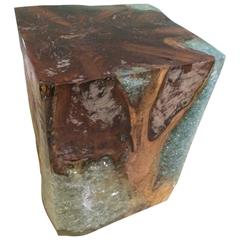 Wooden Block Table with Resin
