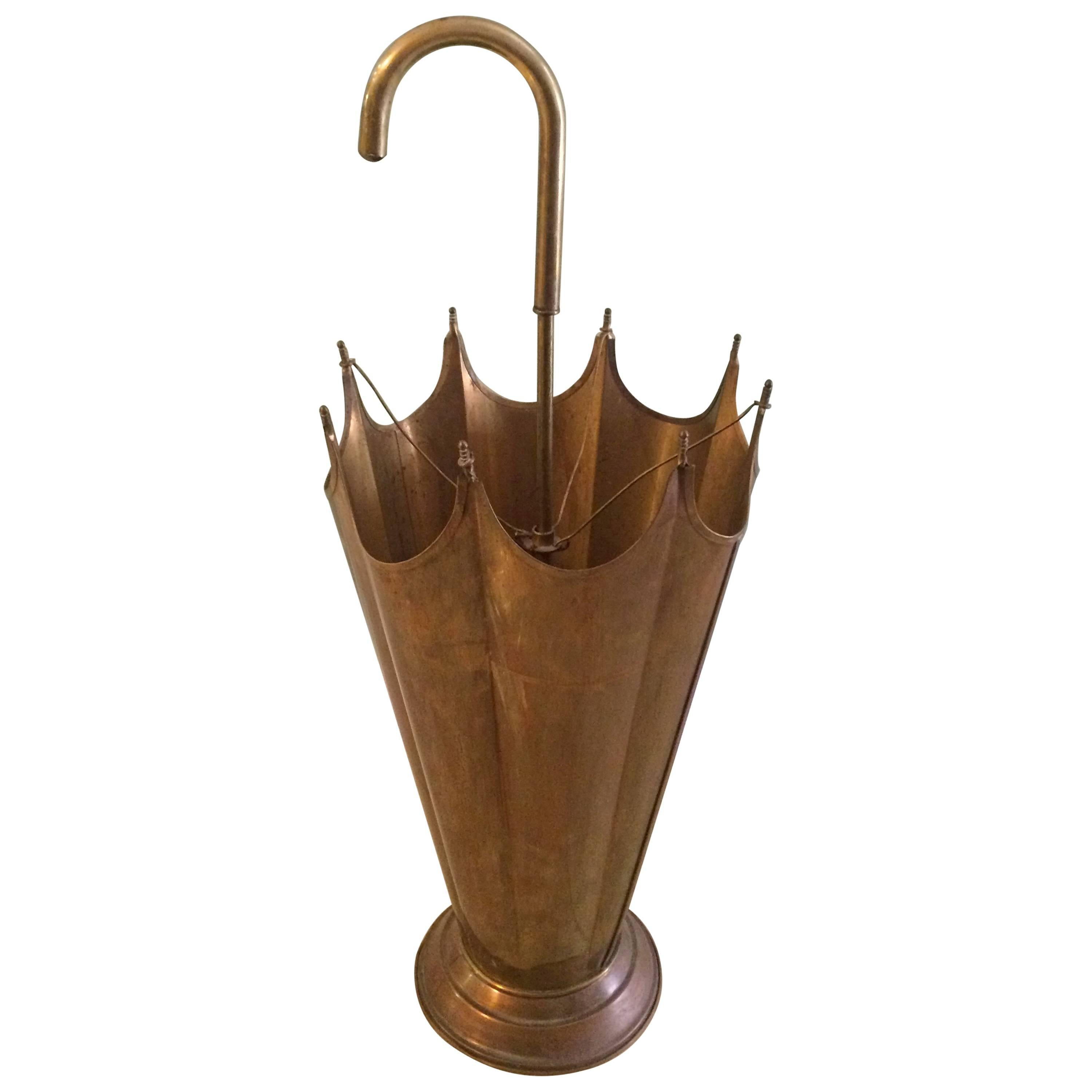 Vintage French Brass Umbrella Shaped Umbrella Stand