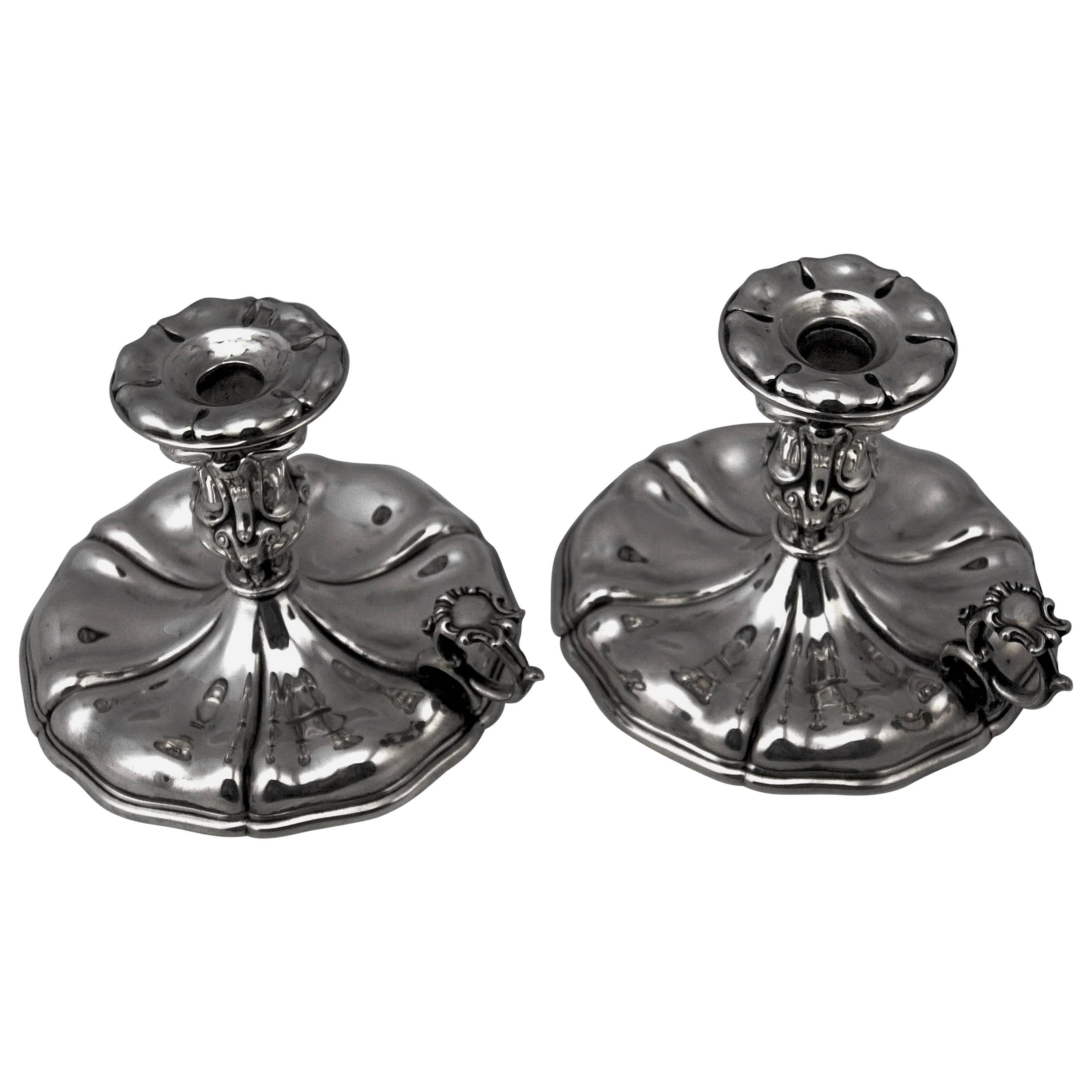 Silver Italian Pair of Candlesticks, Made circa 1875-1880 