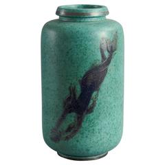 Vintage "Argenta" Vase with Mermaid in Silver by Wilhelm Kage for Gustavsberg