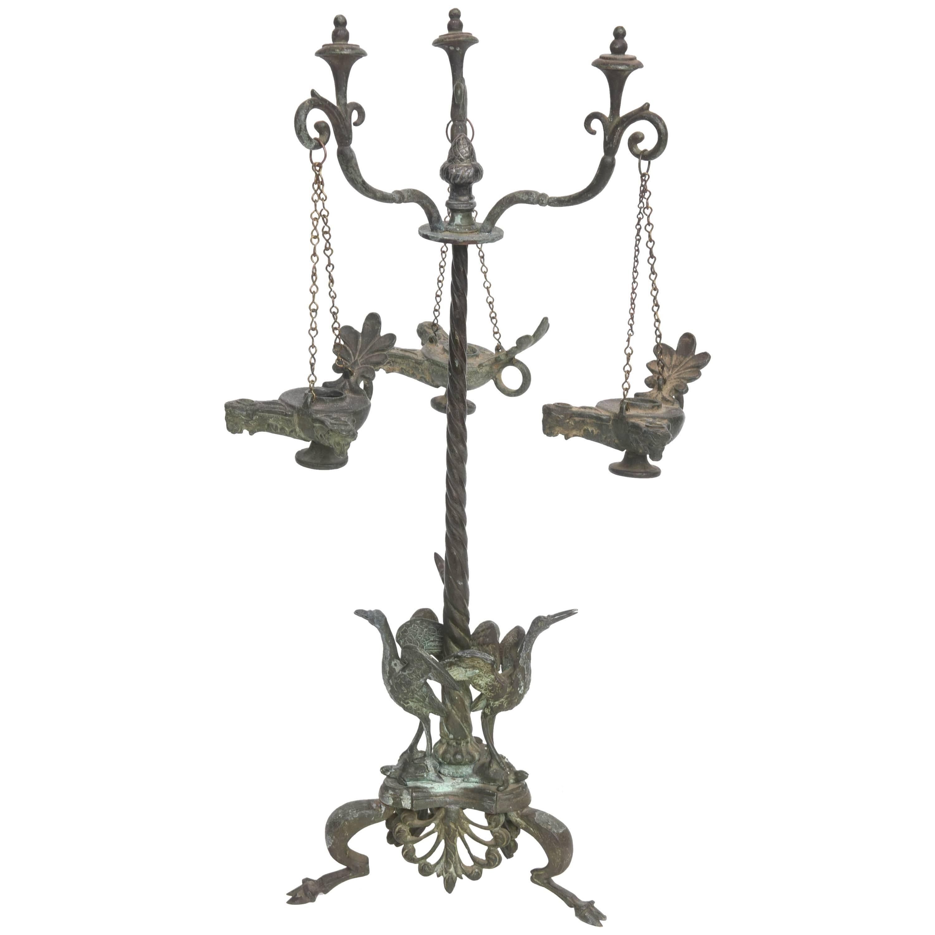 Pompeii Style Bronze Tripod Oil Candelabrum, Italy 19th century