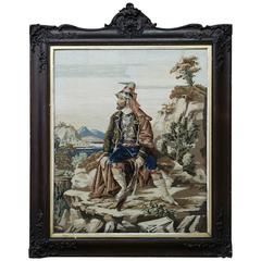 19th Century Framed Needlepoint of Hunter