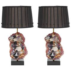 Pair of Geode and Quartz Specimen Lamps