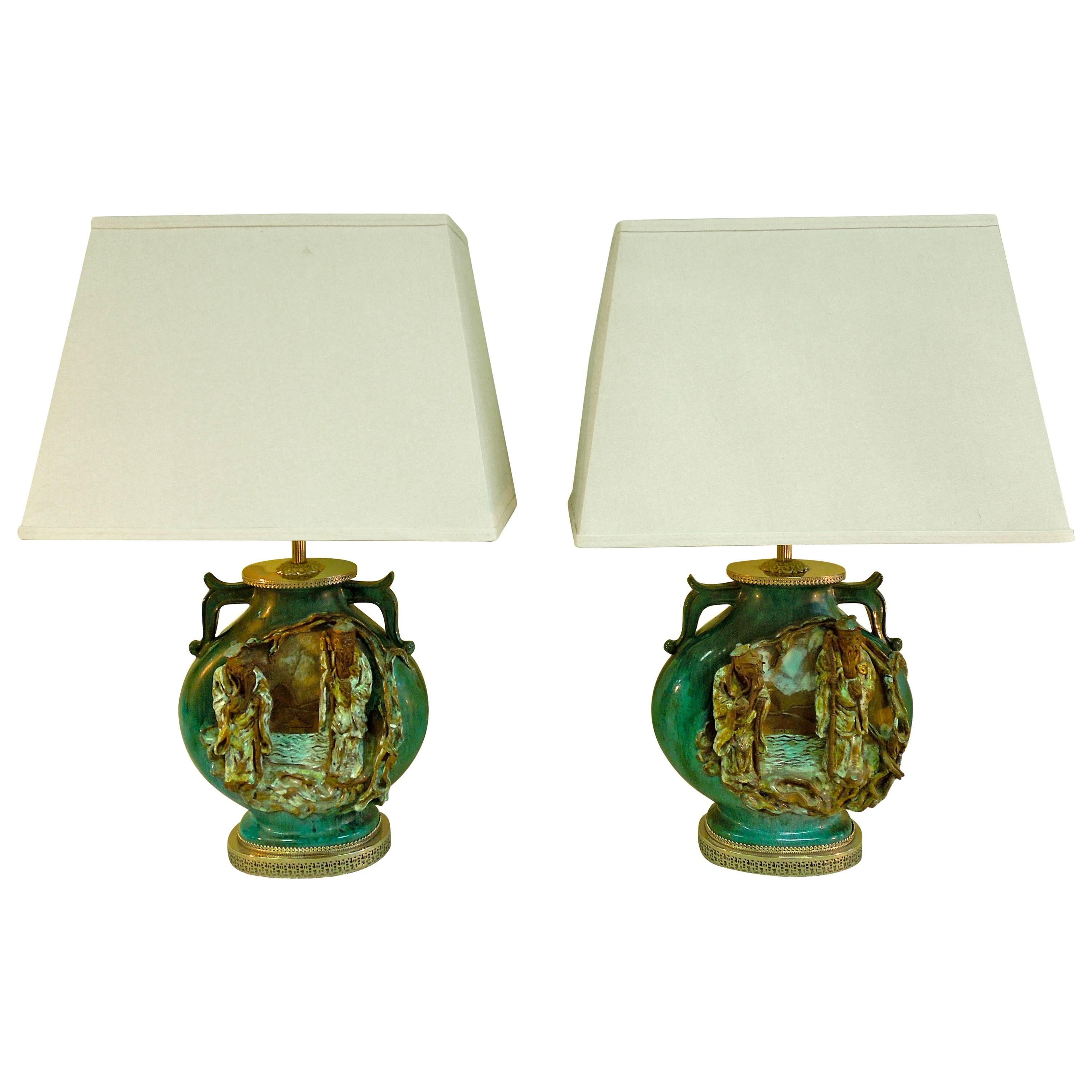 Rare Pair of Fantoni Chinoiserie Mid-Century Lamps