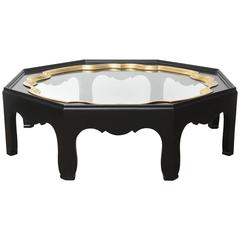 Asian Inspired Lacquered and Brass Coffee Table
