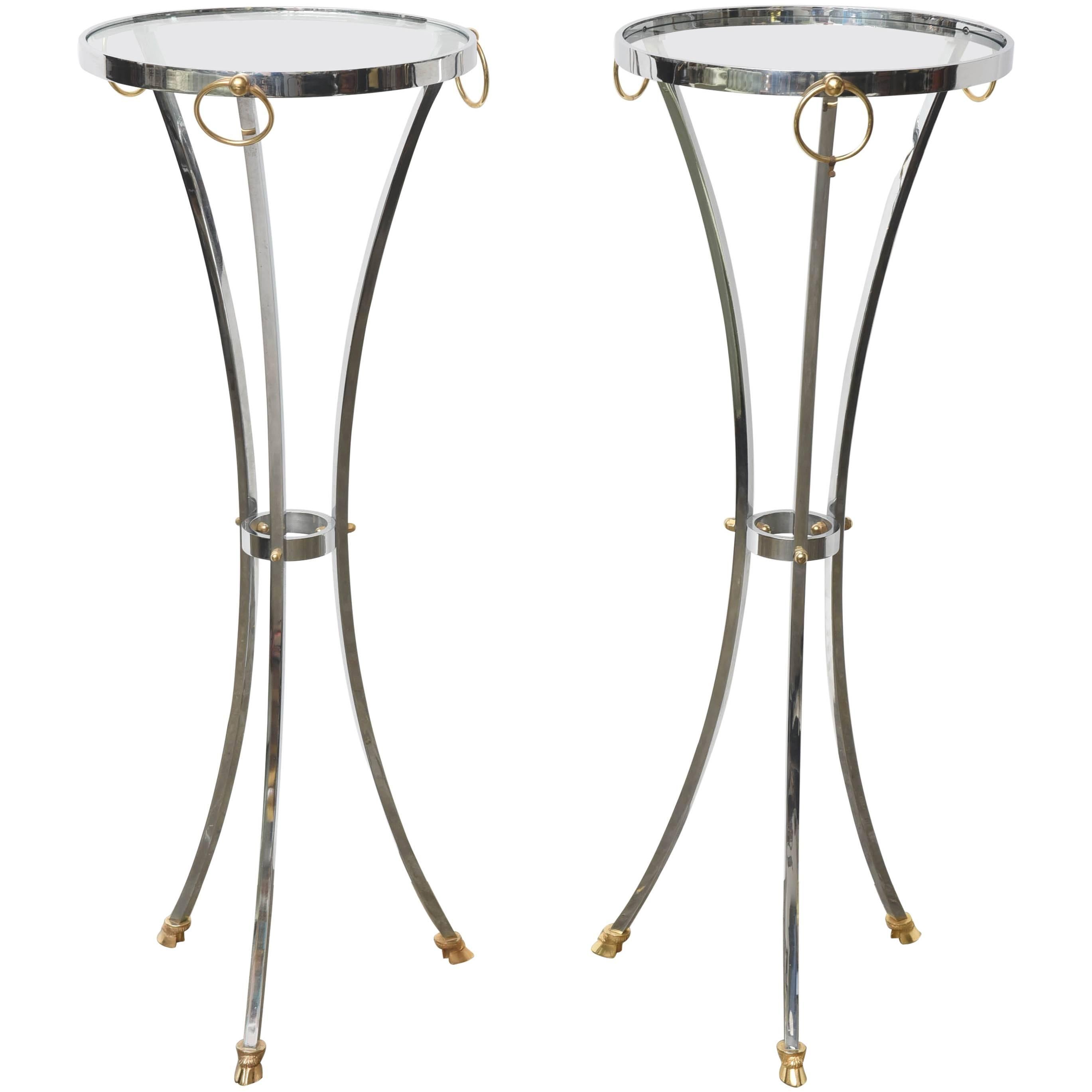 Pair of Chrome & Brass Pedestals by Maison Jansen