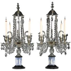 Rare Pair of "Baccarat" Crystal and "Wedgwood" Candelabras