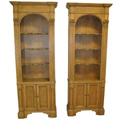 Pair of Georgian Ash Open Bookshelf Cabinets by Baker Furniture, Model #3970