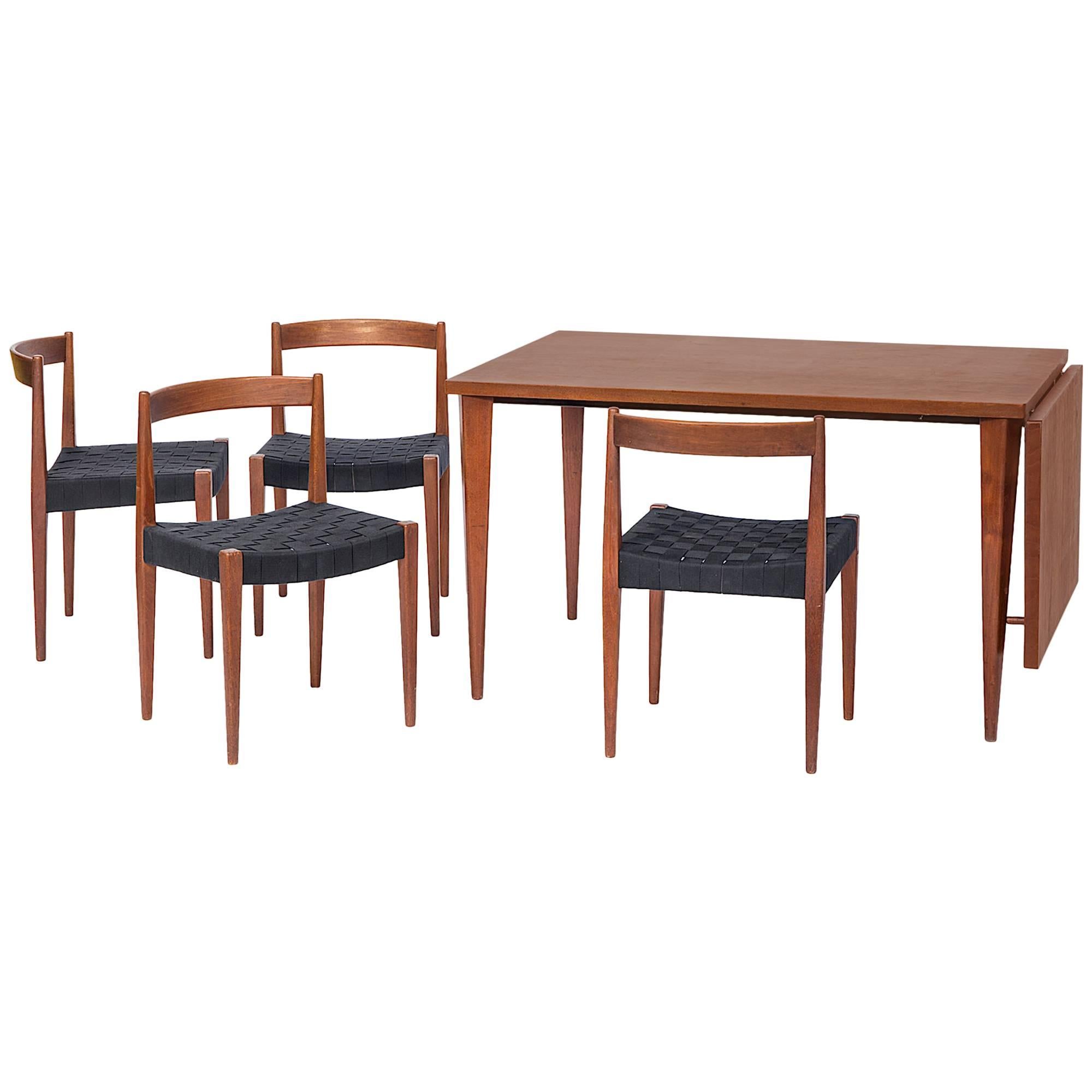Nanna Ditzel Four Chairs  and Dining Table with Drop Leaf, Teak, 1955
