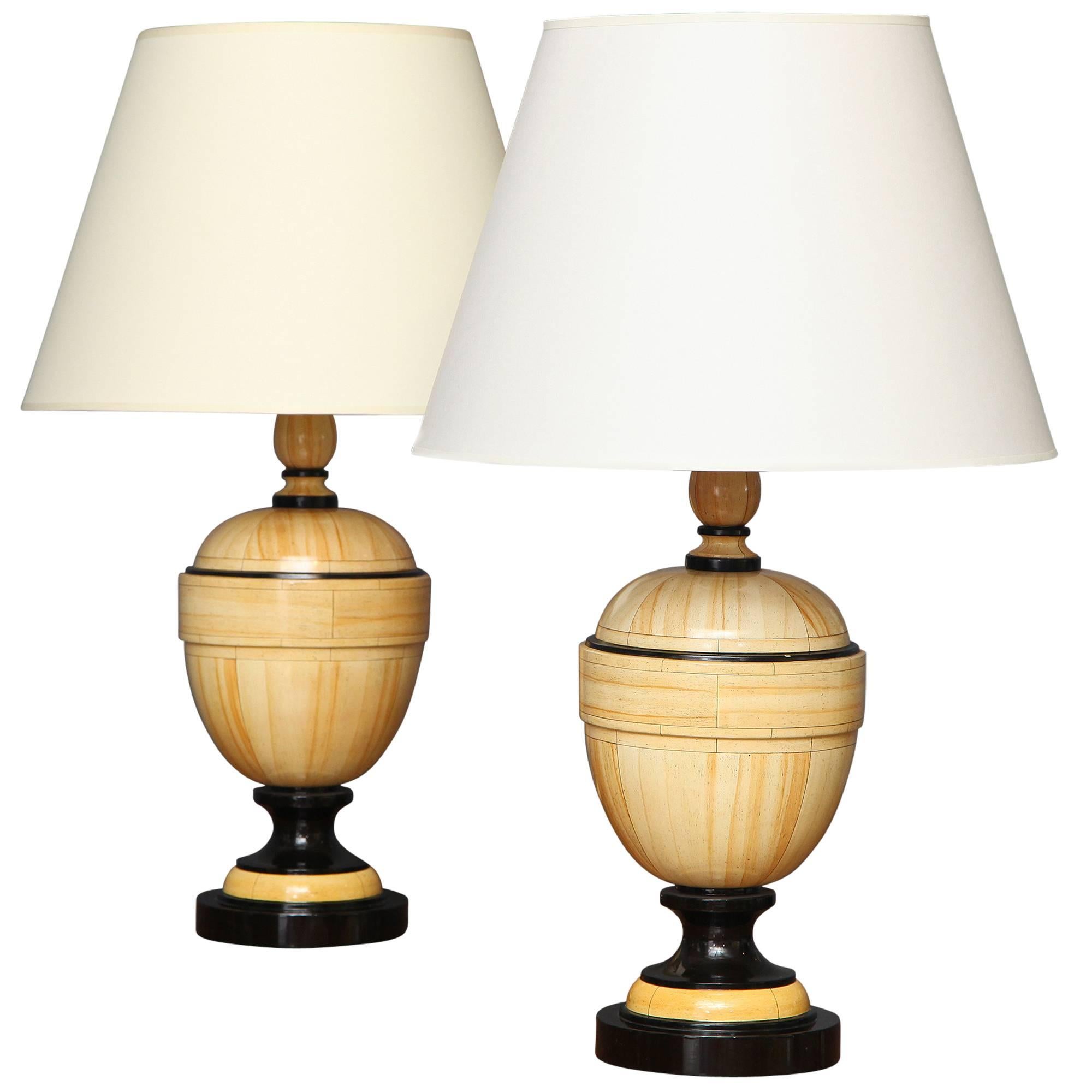 Pair of Jean Roger Faux Ivory Painted Wood Lamps