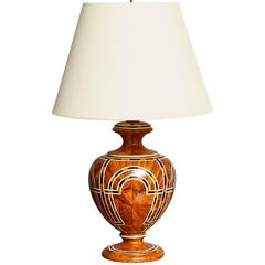 Jean Roger Faux Bois Marquetry Ceramic Table Lamp