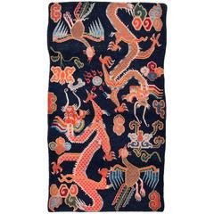 Antique Tibetan Dragon and Phoenix Rug