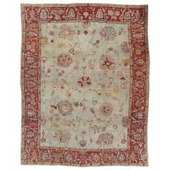 Antique Persian Sultanabad Carpet, Handmade Oriental Rug, Light Blue, Ivory, Red 11