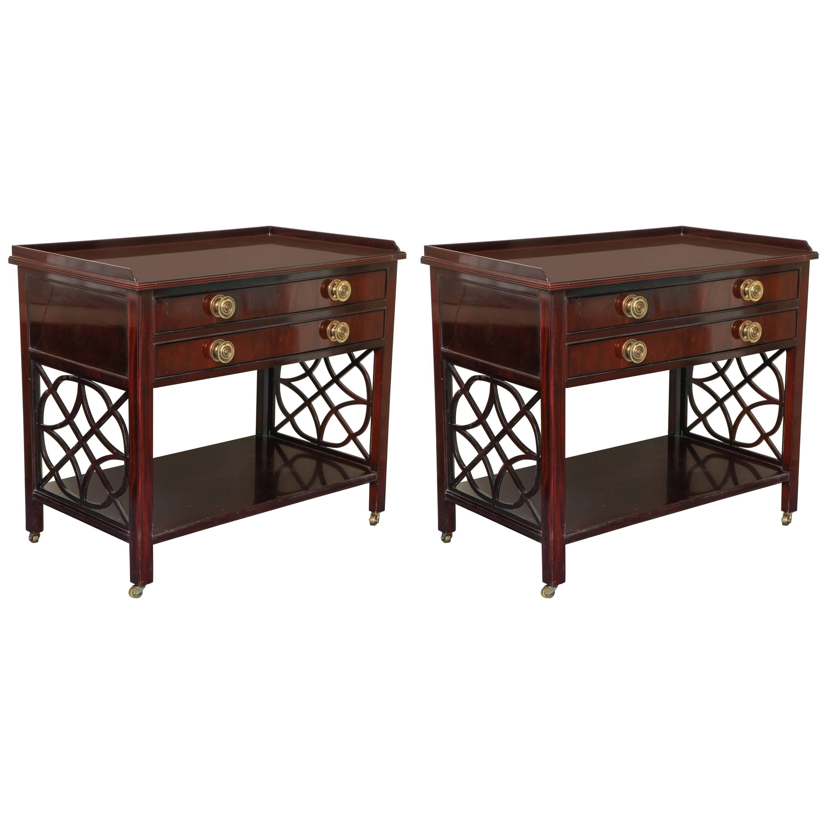 Pair of Chinese Chippendale Mahogany Nightstands by Baker