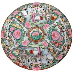 Chinese Rose Medallion Porcelain Plate with Floral and Everyday Life Decoration