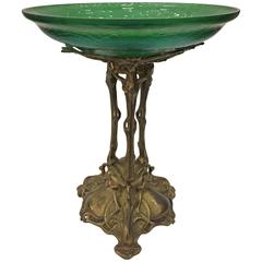 Art Nouveau Loetz Style Spider Web Bowl on Stand, circa 1900